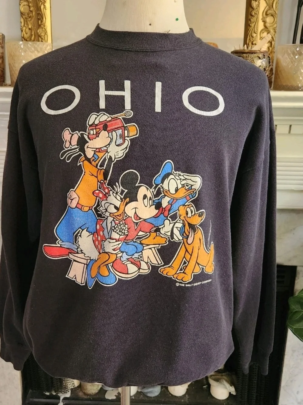 Vintage 80s Black Disney Sweatshirt Sz XL Ohio Mickey Goofy Donald Duck Graphic